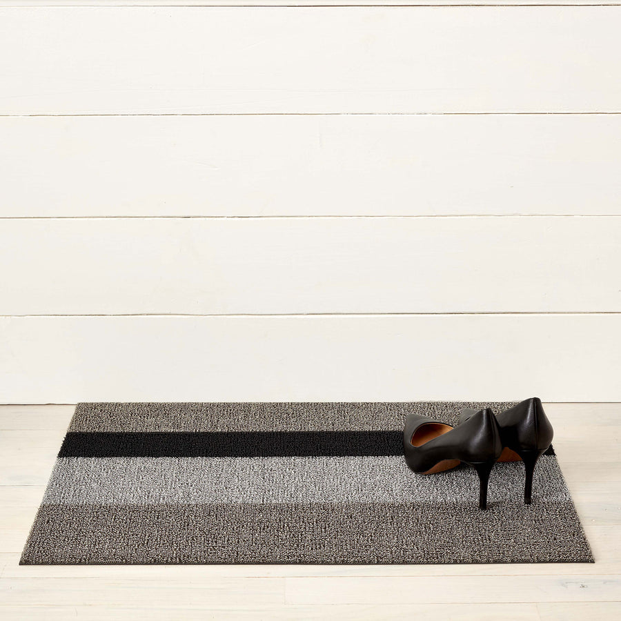 Chilewich Shag Bold Stripe Big Door Utility Mat Color Silver and Black ...